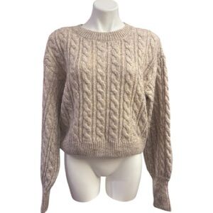 Olivaceous Sweater Women Size M Tan Beige Wool Blend Cable Knit Crop Pullover